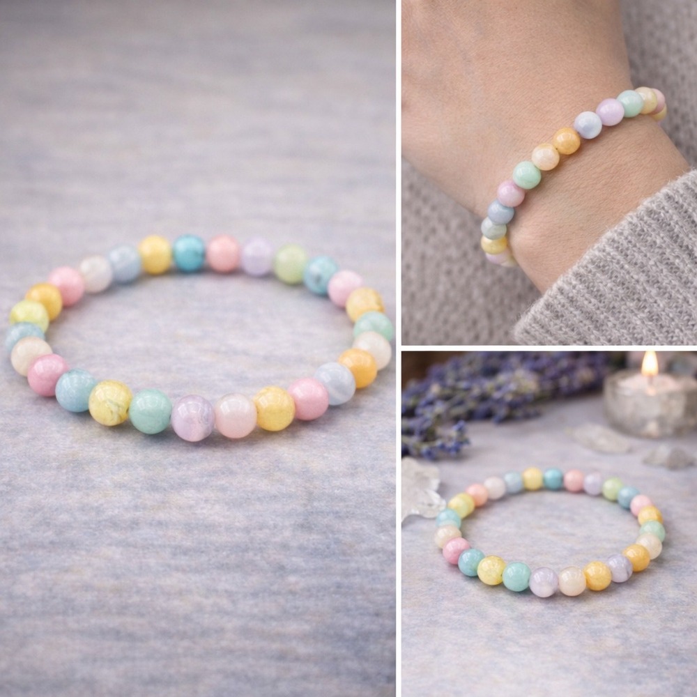 Selenite Bracelet‎ Pastel Crystal Beaded Boho Witchy Jewelry